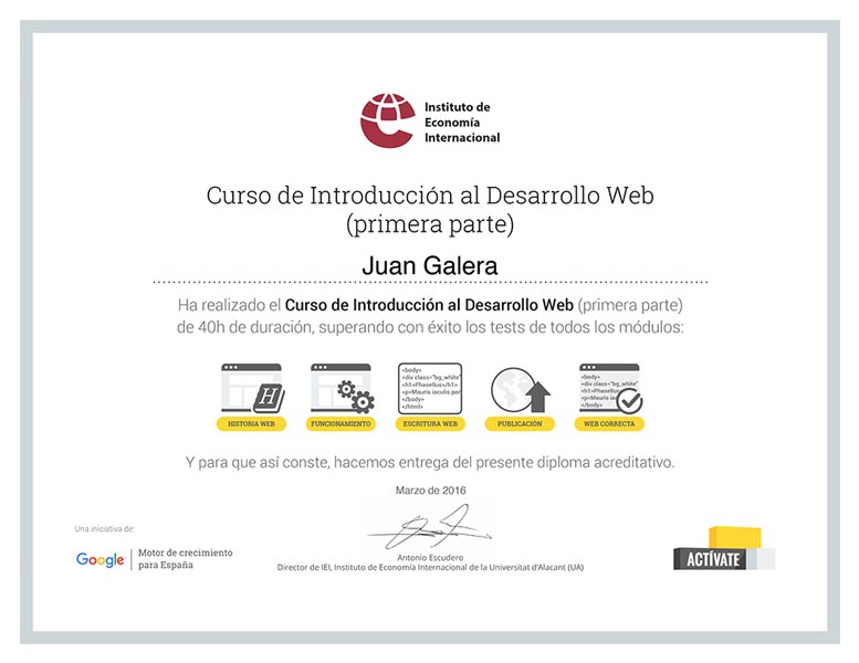 Diseño web Jerez de la Frontera certificado Instituto de Economía Internacional