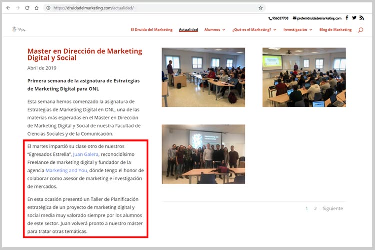 Marketing digital Máster UCA seminario planificación estratégica comentario Druida del Marketing
